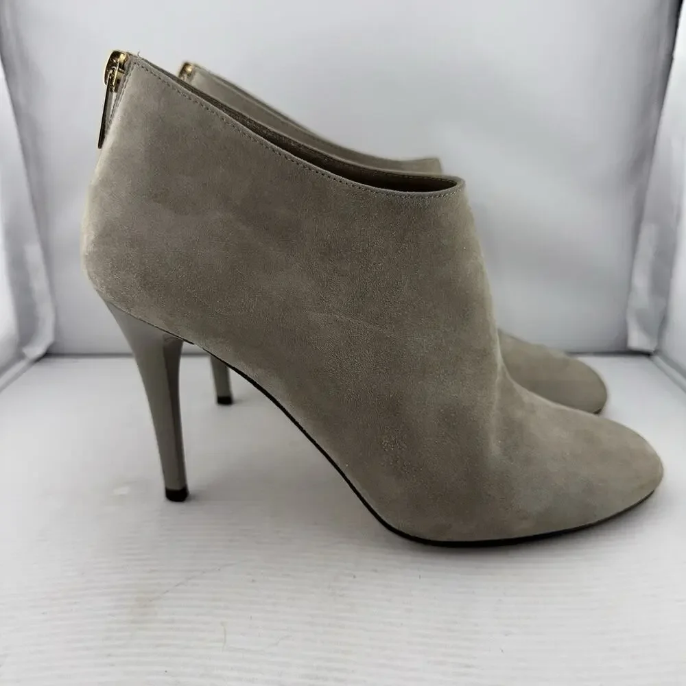Jimmy Choo Taupe Suede Ankle Booties 37.5 (7.5US) High Heel Stiletto Zip Italy